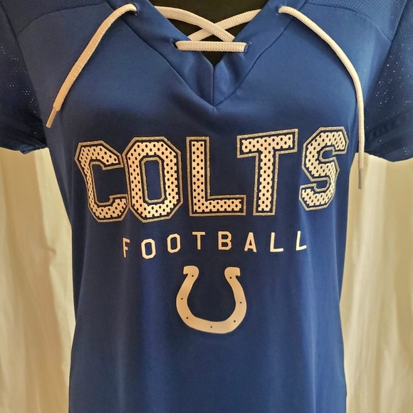 NFL Team Apparel Women's Indianapolis Colts Football Jersey Lace Up Bling Letter - Picture 3 of 10